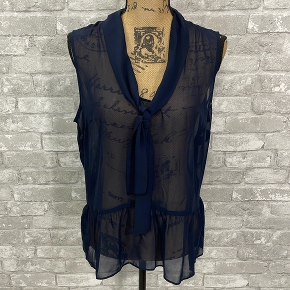 LOFT Tops - Loft Navy Sheer Tie Blouse
